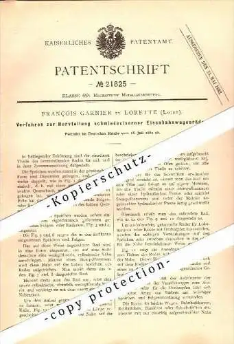 Original Patent - Francois Garnier à Lorette , Loire , 1882 , Fabrication des roues de wagon !!!