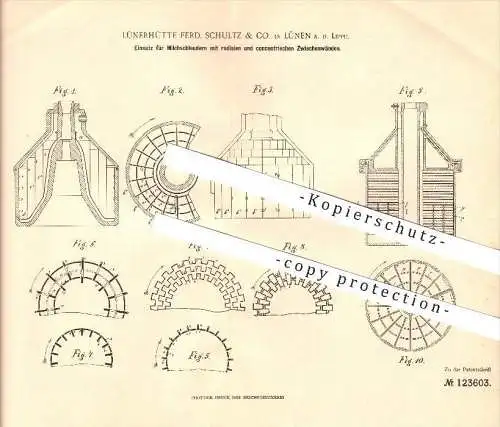 original Patent - Lünerhütte Ferd. Schultz & Co. in Lünen a. d. Lippe , 1898 , Einsatz für Milchschleudern !!!