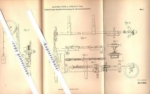 Original Patent - Edouard Comte à Chantilly , 1882 , Appareil pour machine de filature !!!