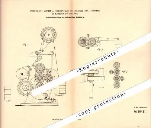 Original Patent - Albert Niethammer in Kriebstein , 1881 , Frictionsapparat für Papierfabrik , F. Voith in Heidenheim !!