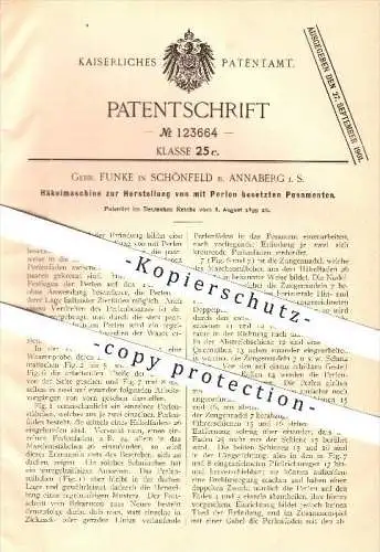 original Patent - Gebr. Funke in Schönfeld b. Annaberg i. S. , 1899 , Häkelmaschine für mit Perlen besetzte Posamente !!