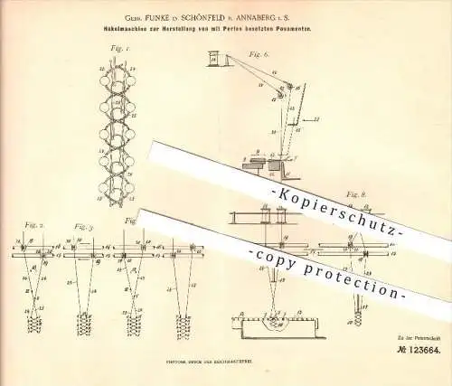 original Patent - Gebr. Funke in Schönfeld b. Annaberg i. S. , 1899 , Häkelmaschine für mit Perlen besetzte Posamente !!