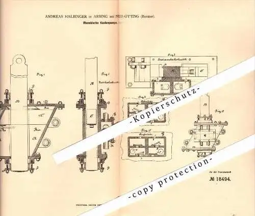 Original Patent - Andreas Halbinger in Arbing / Reischach b. Neuötting , 1881 , Rhombische Kastenpumpe , Bayern !!!