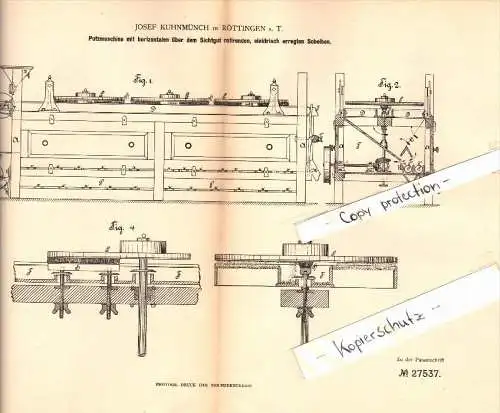 Original Patent - Josef Kuhnmünch in Röttingen a. T. , 1883 , Putzmaschine !!!