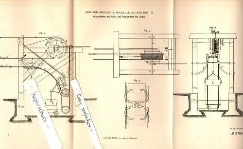 Original Patent - Gerhard Beiering in Hochfeld b. Dorsten i.W. , 1883 , Drahtseilbahn , Seilbahn !!!