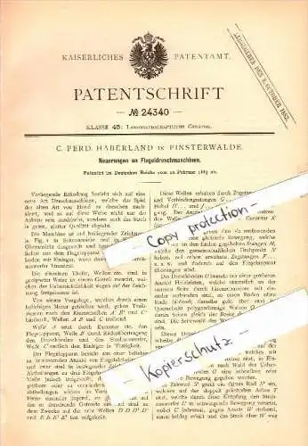 Original Patent - C.F. Haberland in Finsterwalde , 1883 , Flegel-Dreschmaschine , Landwirtschaft , Agrar !!!