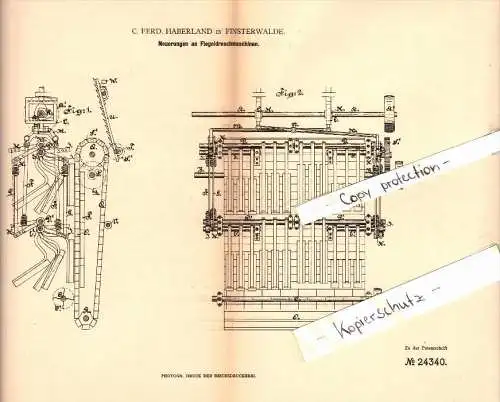 Original Patent - C.F. Haberland in Finsterwalde , 1883 , Flegel-Dreschmaschine , Landwirtschaft , Agrar !!!