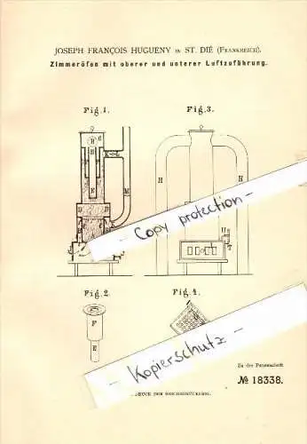 Original Patent - Joseph Francois Hugueny à Saint-Dié-des-Vosges , 1881 , chambres four !!!
