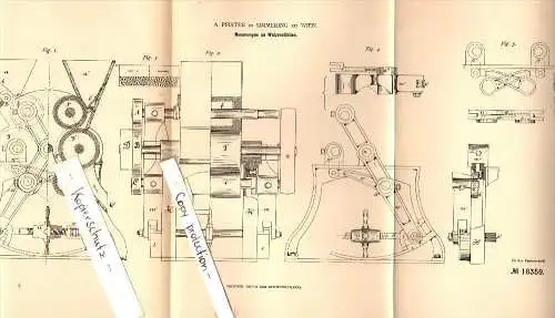 Original Patent -  A. Pfister in Simmering b. Wien , 1880 , Walzenstühle für Mühle !!!