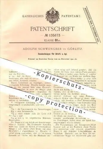 original Patent - Adolph Schwengber in Görlitz , 1901 , Sammelmappe für Briefe u. a. , Schreibwaren !!!