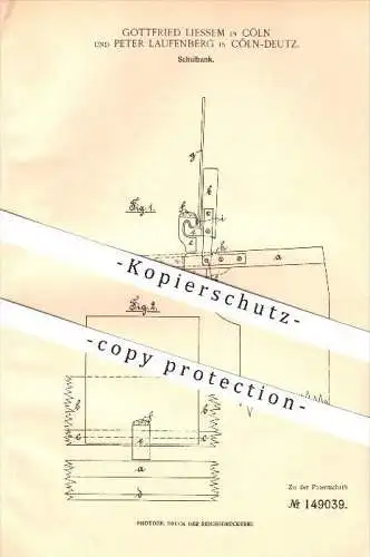 original Patent - Gottfried Liessem & Peter Laufenberg in Köln , 1903 , Schulbank , Schule !!!