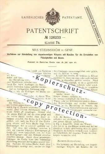 original Patent - Nils Stjernström in Genf , 1900 , Verfahren zur Herstellung von doppelwandigen Körpern !!!