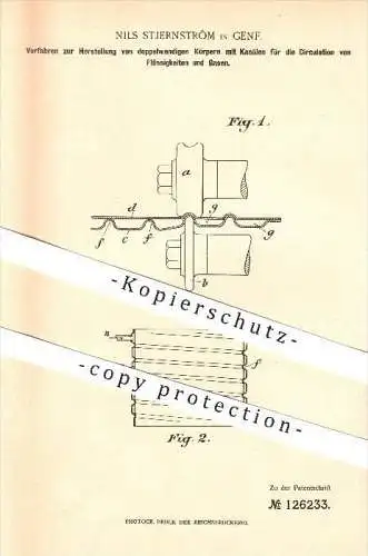 original Patent - Nils Stjernström in Genf , 1900 , Verfahren zur Herstellung von doppelwandigen Körpern !!!