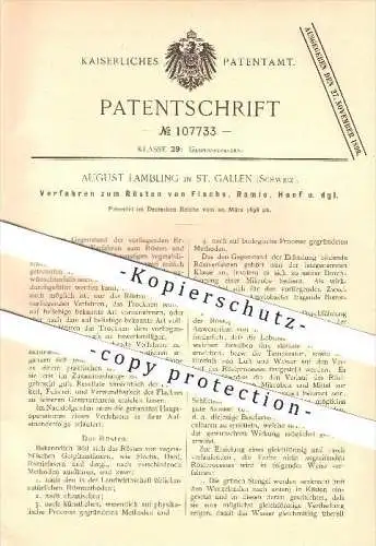 original Patent - August Lambling in St. Gallen , 1898 , Verfahren zum Rösten von Flachs , Ramie , Hanf !!!