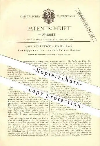 original Patent - Gebr. Stollwerck in Köln , 1882 , Kühlapparat für Schokolade und Kakao !!!