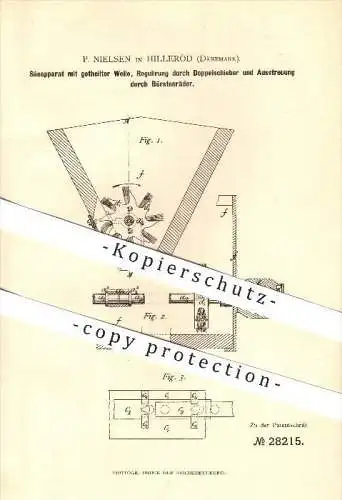 original Patent - P. Nielsen in Hilleröd , Dänemark , 1884 , Apparat zum Aussäen , Landwirtschaft , Hillerød !!