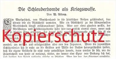 original Zeitungsbericht - 1911 - Die Schleuderbombe als Kriegswaffe , Kanone , Wurfgeschoss , Geschoss !!