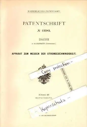 Original Patent - Daehr in Kaukehmen / Jasnoje , 1880 , Stromapparat , Gumbinnen , Kuckerneese , Ostpreussen , Russland