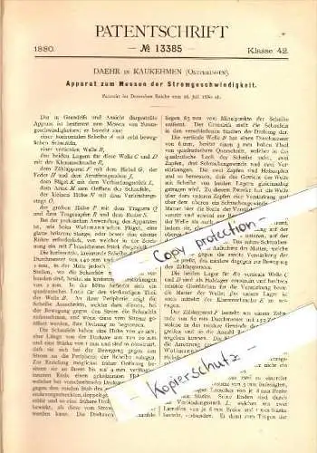 Original Patent - Daehr in Kaukehmen / Jasnoje , 1880 , Stromapparat , Gumbinnen , Kuckerneese , Ostpreussen , Russland