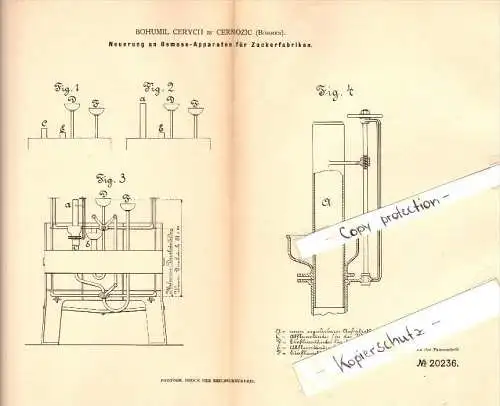 Original Patent - Bohumil Cerych in Cernozice i. Böhmen , 1882 , Osmose-Apparat für Zuckerfabrik , Hradec Králové !!!