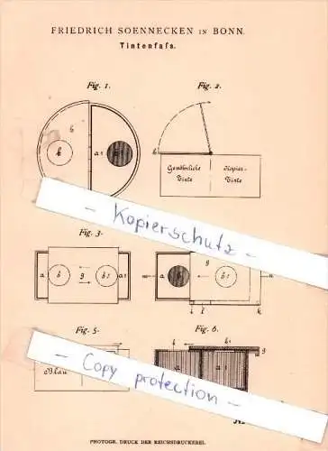 Original Patent - Friedrich Soennecken in Bonn , 1882 , Tintenfaß !!!