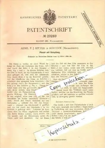 Original Patent - Aemil F.J. Ritter in Rostock i. Mecklenburg , 1882 , Pissoir mit Oelspülung , Toilette , WC !!!