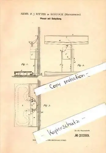 Original Patent - Aemil F.J. Ritter in Rostock i. Mecklenburg , 1882 , Pissoir mit Oelspülung , Toilette , WC !!!