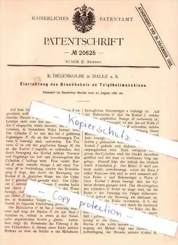 Original Patent - R. Degenkolbe in Halle a. S. , 1881 , Bäckerei !!!