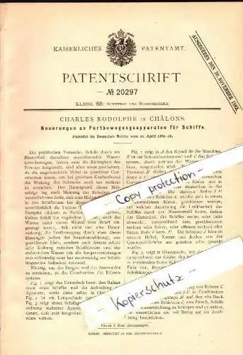 Original Patent - Charles Rodolphe à Chalons-sur-Marne , 1882 , Appareils de locomotion pour les navires , en-Champagne