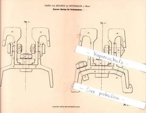 Original Patent - Hans von Mulert in Offenbach a. Main , 1883 , Eiserner Oberbau für Straßenbahnen !!!