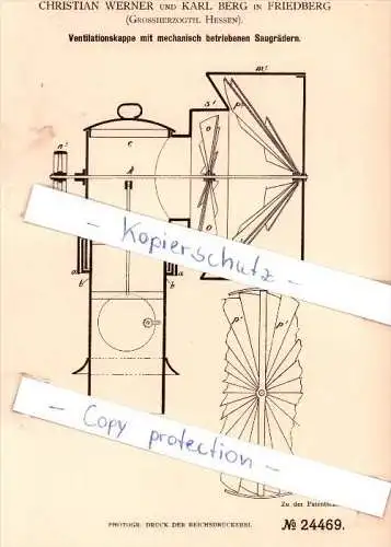 Original Patent - C. Werner und K. Berg in Friedberg , Grossherzogth. Hessen , 1883 , Feuerung , Heizungsbau !!!