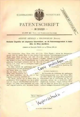 Original Patent - August Arnold à Bischweiler / Bischwiller , 1882 , Poêle en brique allemande avec cheminée !!!