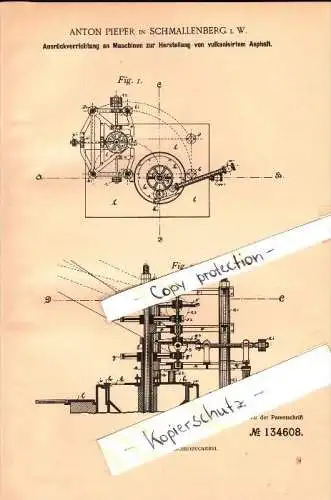 Original Patent - Anton Pieper in Schmallenberg i.W. , 1901 ,  Herstellung von vulkanisiertem Asphalt , Straßenbau !!!