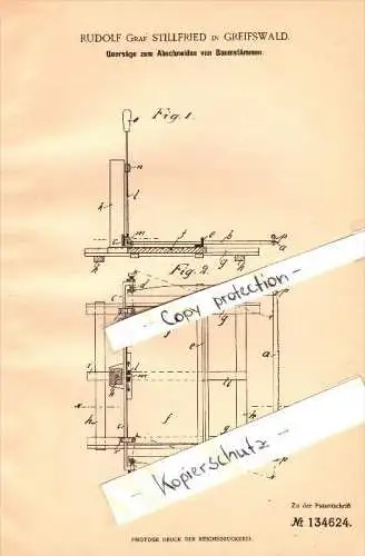 Original Patent - Rudolf Graf Stillfried in Greifswald i. Mecklenburg , 1901 , Quersäge für Baumstämme  Sägewerk , Forst