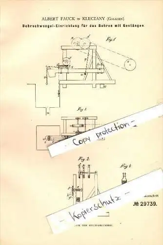 Original Patent - Albert Fauck in Kleczany , Galizien , 1884 , Bohrschwengel für Bergbau !!!