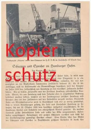 original Zeitungsbericht- 1926 - Hamburger Hafen , Hansahafen , Speicher , Überseehafen , Felle , Papier , Reis , Kaffee