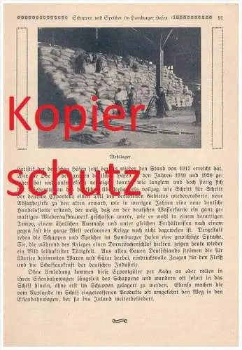 original Zeitungsbericht- 1926 - Hamburger Hafen , Hansahafen , Speicher , Überseehafen , Felle , Papier , Reis , Kaffee