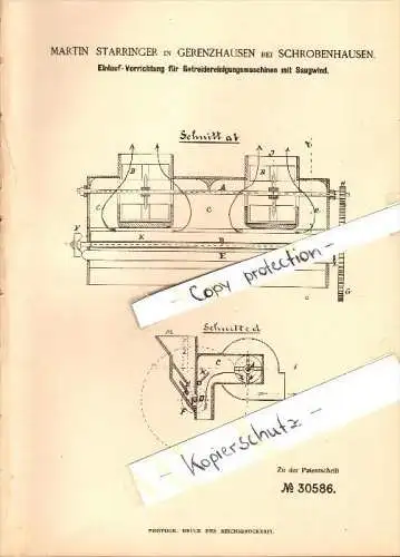 Original Patent - Martin Starringer in Gerenzhausen / Gerolsbach ,1884 , Getreide-Reinigungsmaschine , Schrobenhausen !!