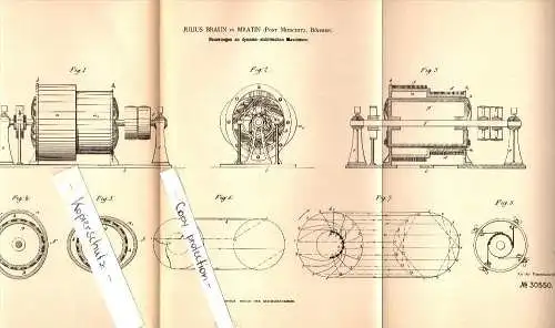 Original Patent - Julius Braun in Mratin b. Mieschitz / Mesice , 1884 , Dynamo-elektrische Maschine !!!