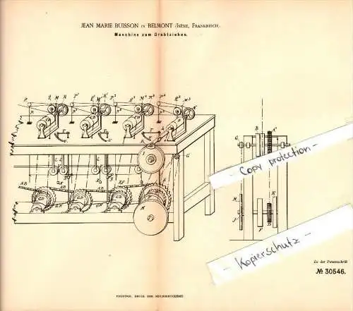 Original Patent - Jean Marie Buisson à Belmont , Isere , 1884 , Machine pour tréfilage !!!