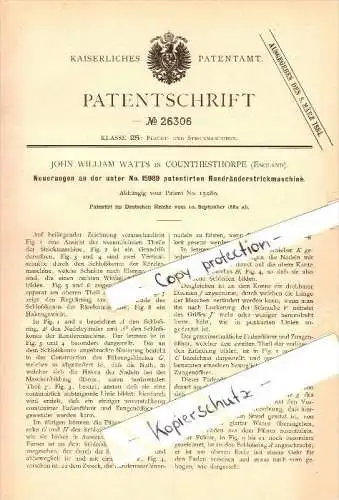 Original Patent - J.W. Watts in Countesthorpe , 1882 , knitting machine , Blaby !!!