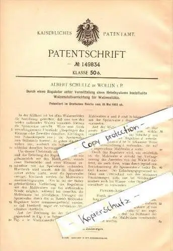 Original Patent - Albert Schultz in Wollin i. Pommern , 1903 , Regulator für Walzenstuhl , Wolin !!!