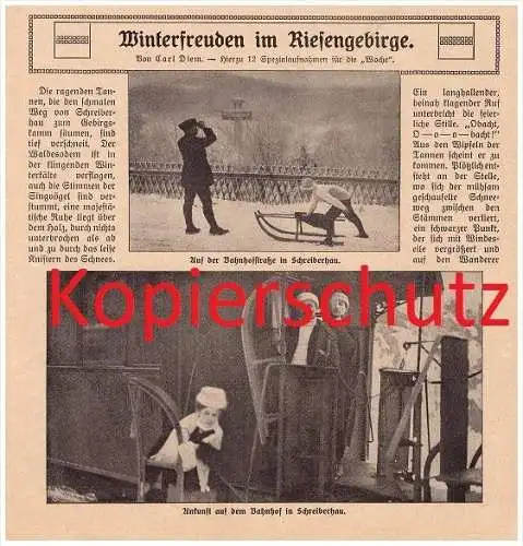 original Zeitungsbericht - 1911 -  Wintersport in Schreiberhau / Szklarska Poreba , Ski , Schlitten !!!