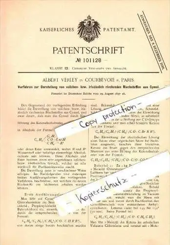 Original Patent - Albert Verley à Courbevoie b. Paris , 1897 , Représentation des parfums de cymène !!!