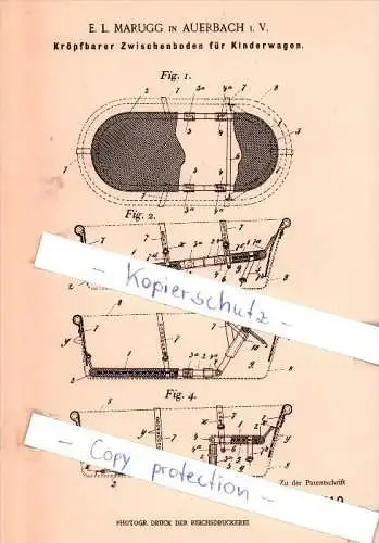 Original Patent - E. L. Marugg in Auerbach i. V. , 1898 , Kröpfbarer Zwischenboden für Kinderwagen !!!