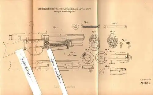 Original Patent - Österreichische Waffenfabrik in Steyr , 1885 , Drehmagazin für Hinterlader-Gewehre !!!