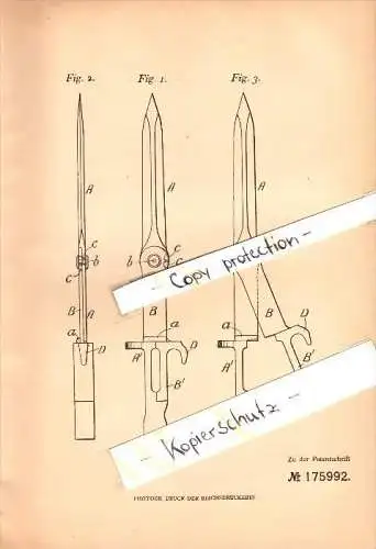 Original Patent - Thomas Stuart Forbes in Glasgow , Scotland , 1905 , Bayonet with wire cutter , knife !!