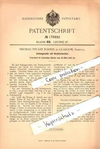 Original Patent - Thomas Stuart Forbes in Glasgow , Scotland , 1905 , Bayonet with wire cutter , knife !!