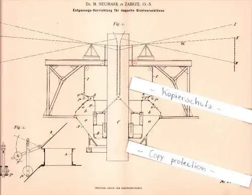 Original Patent - Dr. M. Neumark in Zabrze, O.-S. , 1898 , Entgasungs-Vorrichtung für Gichtverschlüsse , Schlesien !!!