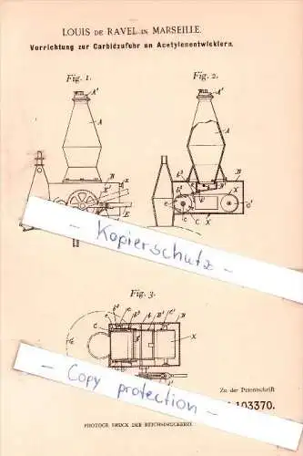 Original Patent - Louis de Ravel à Marseille , 1897 , Développeur pour l'acétylène !!!